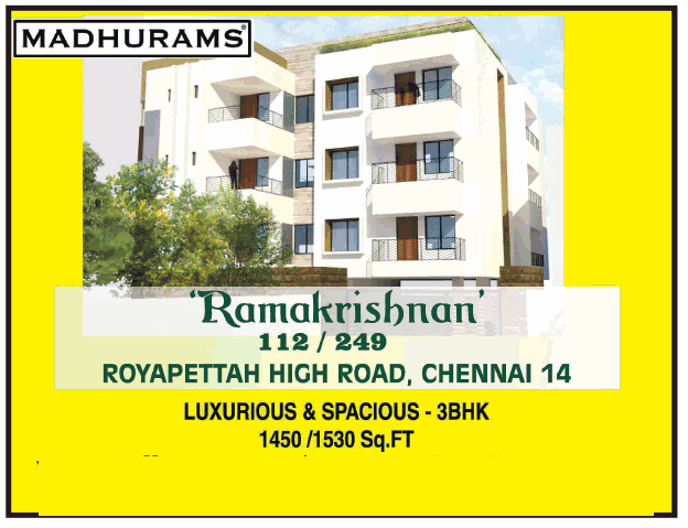 Luxurious and spacious apartment in Madhuram's Ramakrishnan, Chennai Update